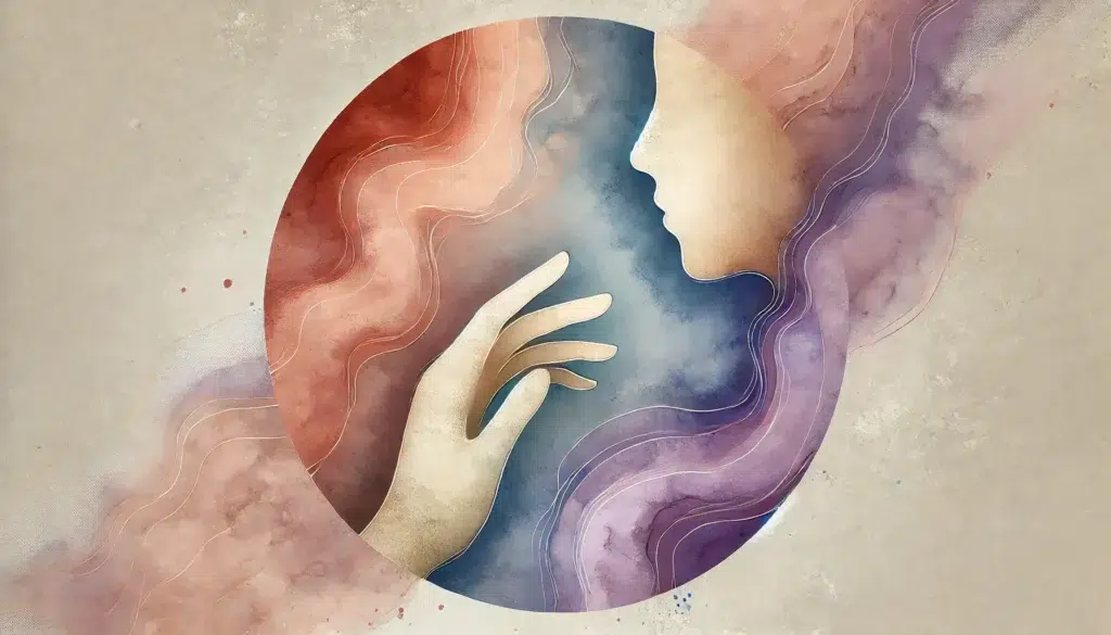 Le pouvoir guérissant du toucher — illustration symbolique d'une main et d'un visage en psychologie biodynamique